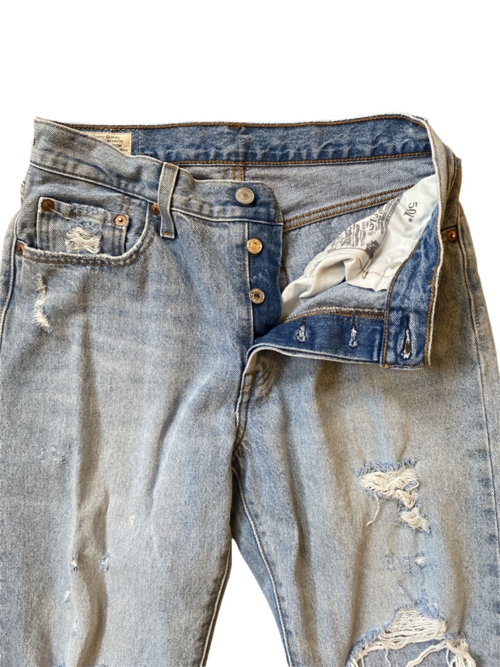 Levi's 501 90s Size 27 Medium Blue distressed straight leg jeans - Picture 4 of 12